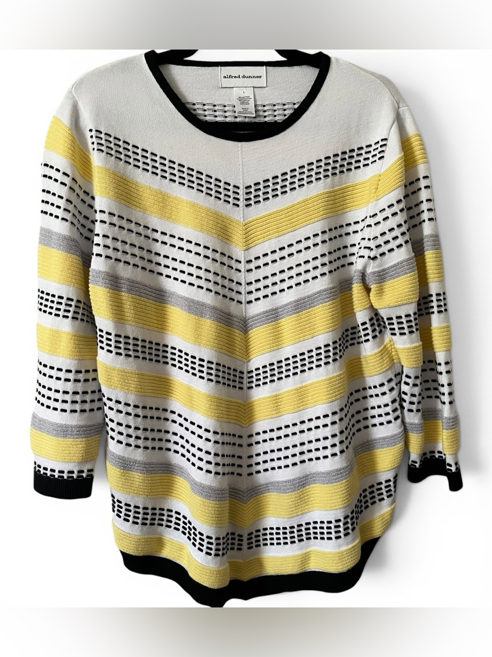 Alfred Dunner Yellow, White & Black Striped Knit Top